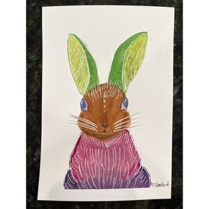 Hand painted watercolor original painting bunny rabbit 8x5